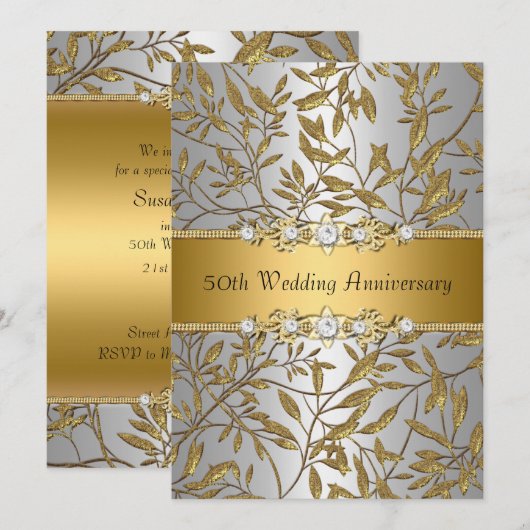 Invitation pour les 50 ans de mariage Gold Leaf (Devant / Derrière)