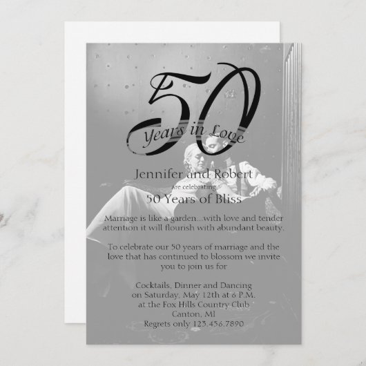 Invitation pour les 50 ans de mariage, noces de ph (Devant / Derrière)