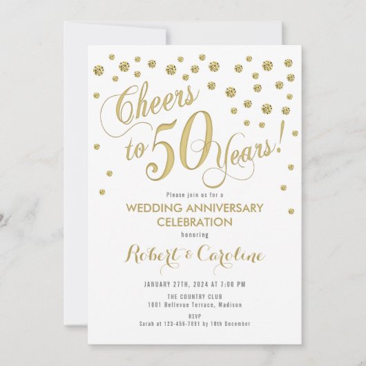 Invitation pour les 50 ans de mariage - Or et blan (Devant)
