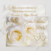 Invitation pour les 50 ans de mariage - Roses blan (Devant / Derrière)