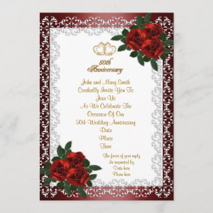 Invitation pour les 50 ans de mariage roses rouges