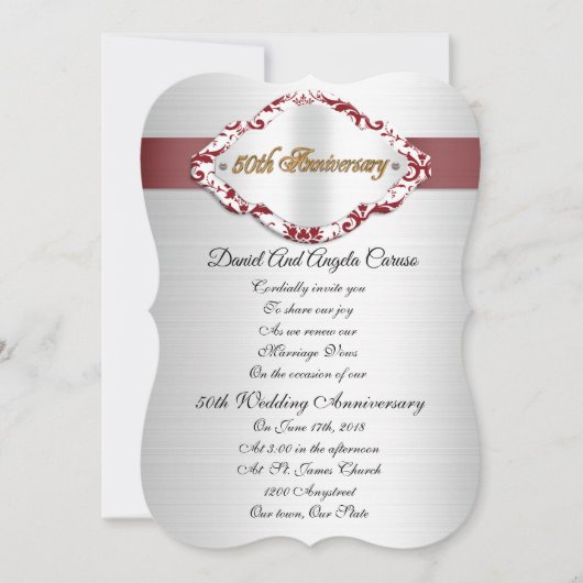 Invitation pour les 50 ans de mariage rouge et bla (Devant)