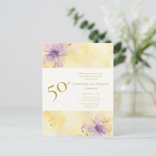 Invitation pour les 50 ans de mariage Violettes Or (Debout devant)