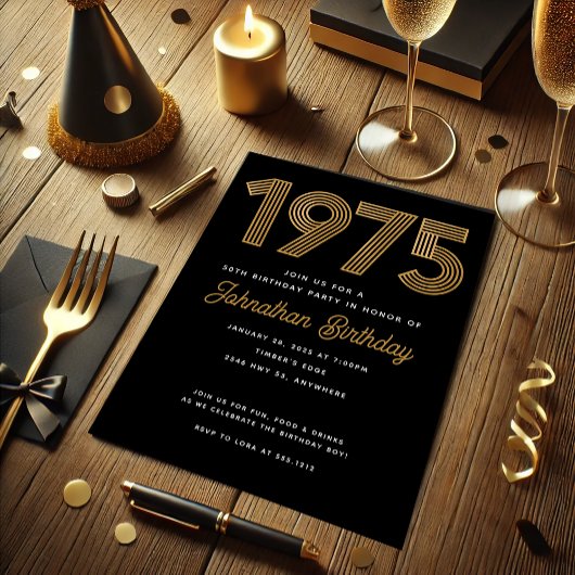 Invitation pour les 50 ans en or noir faux de 1975
