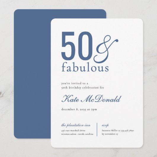 Invitation pour les 50 ans Fabulueux (Devant / Derrière)