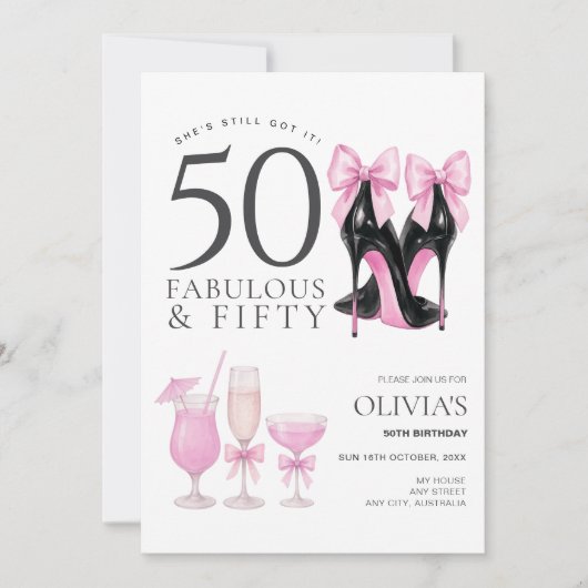 Invitation pour les 50 ans, Femme Fabuleuse et Cin (Devant)