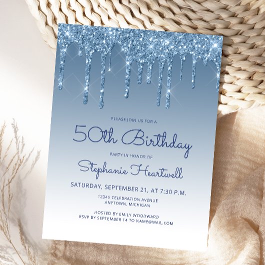Invitation pour les 50 ans Fête avec paillettes bl