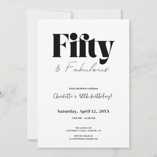 Invitation pour les 50 ans : Fifty & Fabulous (Devant)