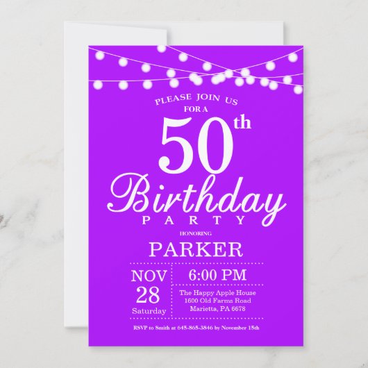 Invitation pour les 50 ans, lavande violette (Devant)