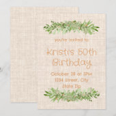 Invitation pour les 50 ans – Linen Greenery | Cinq (Devant / Derrière)