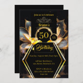 Invitation pour les 50 ans, noir et or (Devant / Derrière)