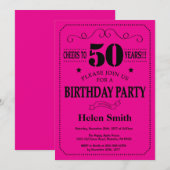 Invitation pour les 50 ans noir et rose chaud (Devant / Derrière)