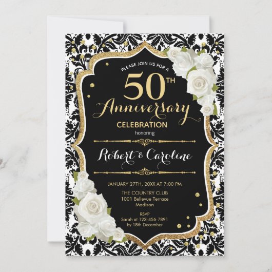 Invitation pour les 50 ans - Or Noir (Devant)