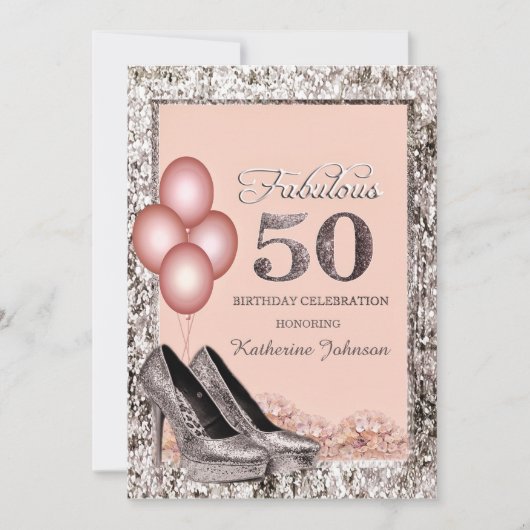 Invitation pour les 50 ans Silver et Peach (Devant)
