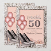 Invitation pour les 50 ans Silver et Peach (Devant / Derrière)