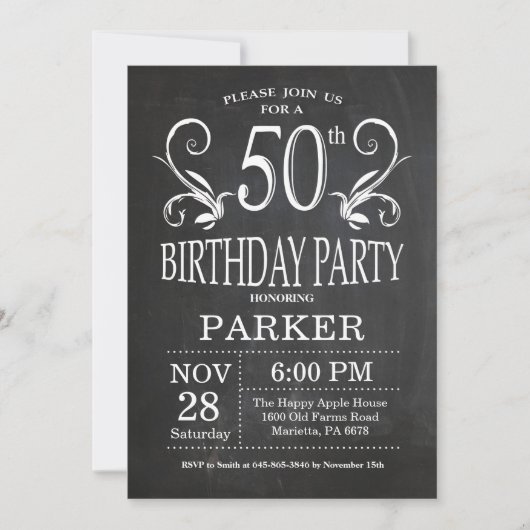 Invitation pour les 50 ans sur tableau noir avec m (Devant)