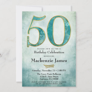 Invitation pour les 50 ans Turquoise Bleu Or Adult