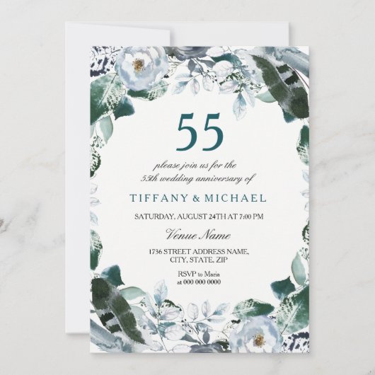 Invitation pour les 55 ans de mariage en vert émer (Devant)