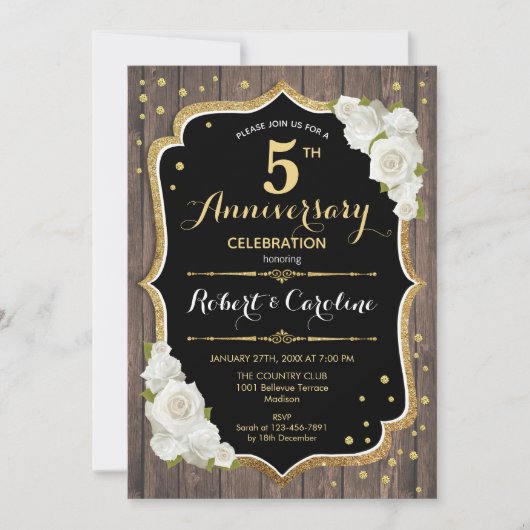 Invitation pour les 5 ans - Bois Rustique Or (Devant)