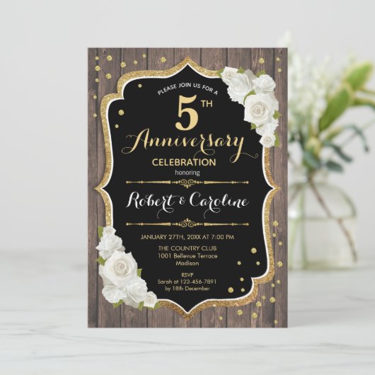 Invitation pour les 5 ans - Bois Rustique Or (Debout devant)