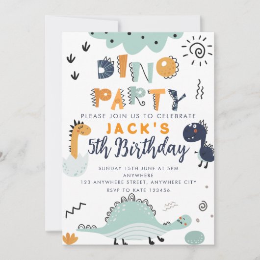 Invitation pour les 5 ans d'anniversaire Dino Part (Devant)