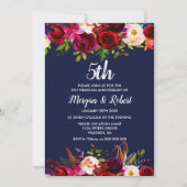 Invitation pour les 5 ans de mariage à fleurs bleu (Devant)