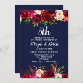 Invitation pour les 5 ans de mariage à fleurs bleu (Devant / Derrière)