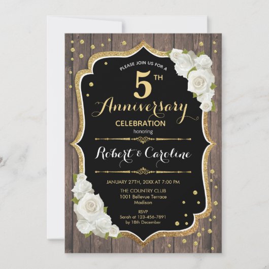 Invitation pour les 5 ans de mariage - Bois rustiq (Devant)