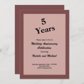 Invitation pour les 5 ans de mariage Cinnamon Rose (Devant / Derrière)