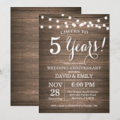 Invitation pour les 5 ans de mariage en bois rusti (Devant / Derrière)