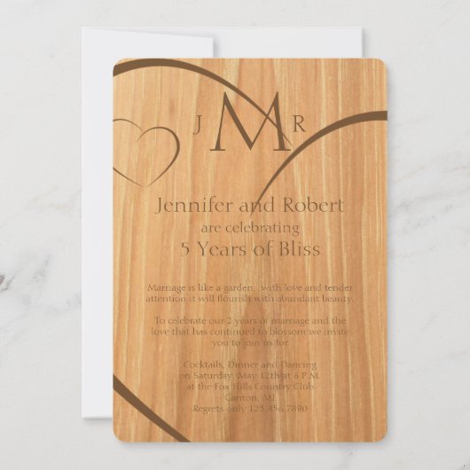 Invitation pour les 5 ans de mariage Rustic Tree (Dos)