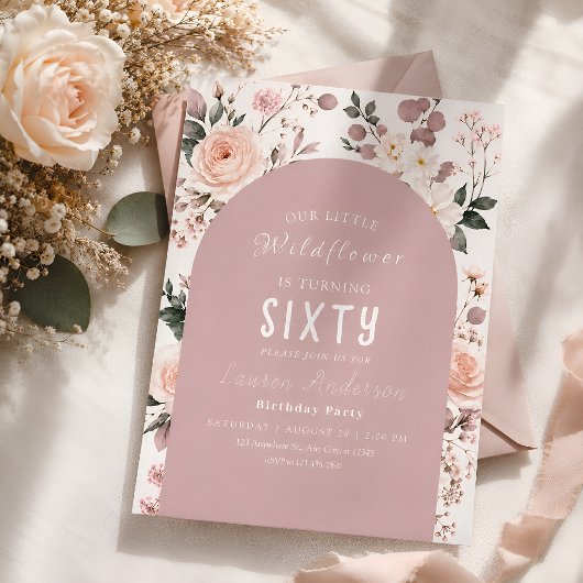 Invitation pour les 60 ans avec des fleurs sauvage