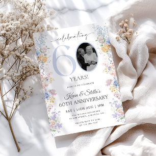 Invitation pour les 60 ans avec photo florale