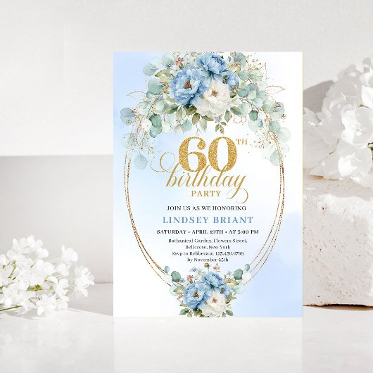 Invitation pour les 60 ans avec Pivoines bleues et