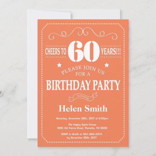 Invitation pour les 60 ans Corail et Blanc (Devant)