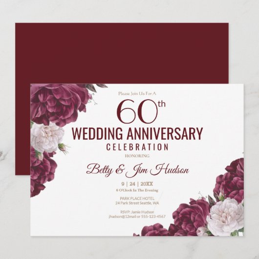 Invitation pour les 60 ans de mariage (Devant / Derrière)