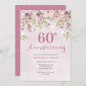 Invitation pour les 60 ans de mariage à fleurs ros (Devant / Derrière)