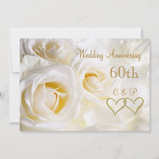 Invitation pour les 60 ans de mariage aux roses bl (Devant)