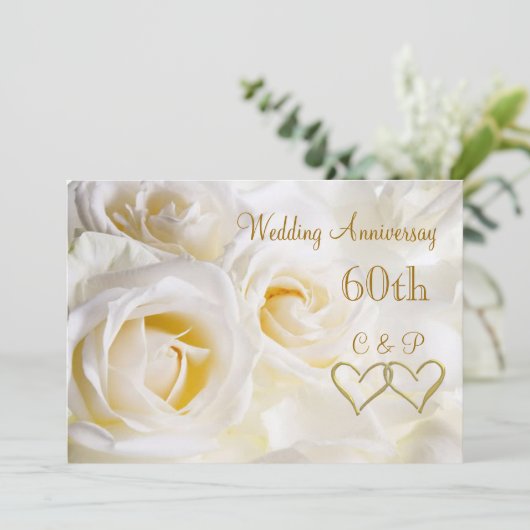 Invitation pour les 60 ans de mariage aux roses bl (Debout devant)