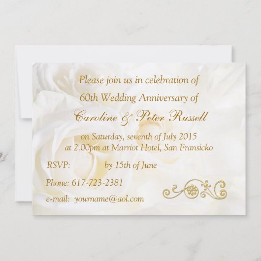 Invitation pour les 60 ans de mariage aux roses bl (Dos)