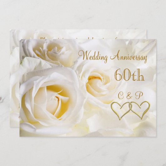 Invitation pour les 60 ans de mariage aux roses bl (Devant / Derrière)