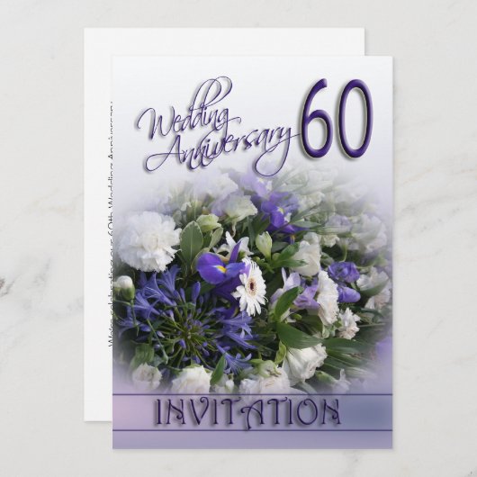 Invitation pour les 60 ans de mariage Fleurs bleue (Devant / Derrière)