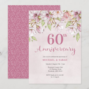 Invitation pour les 60 ans de mariage Fleurs roses