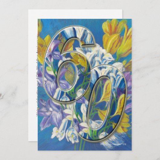 Invitation pour les 60 ans de mariage Freesias (Devant / Derrière)