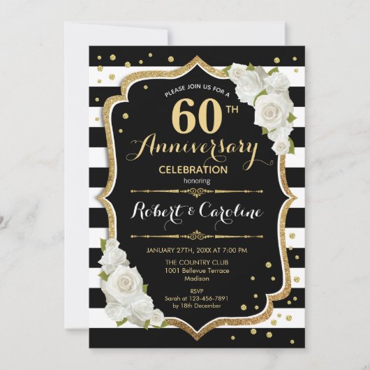 Invitation pour les 60 ans de mariage - Noir Blanc (Devant)
