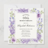 Invitation pour les 60 ans Élégantes Fleurs Violet (Devant)