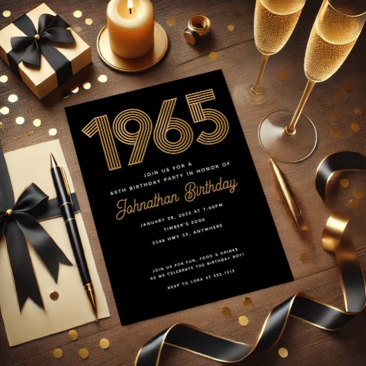 Invitation pour les 60 ans en 1965 Fausse Or Noir
