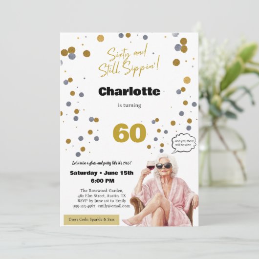 Invitation pour les 60 ans • Fête du vin drôle (Debout devant)