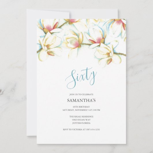 Invitation pour les 60 ans Fleurs de Magnolias Bla (Devant)