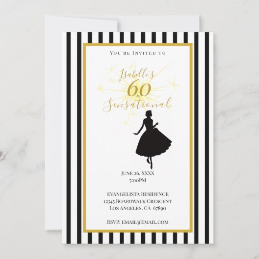 Invitation pour les 60 ans noir et or (Devant)